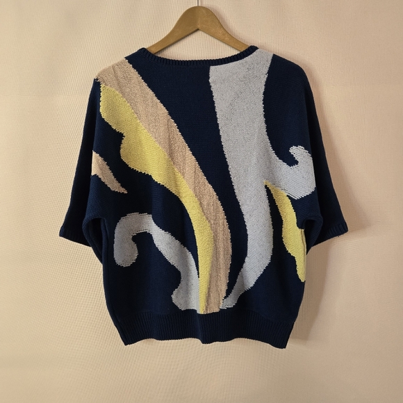 Chico's Women Sz 2 V-neck Dolman Sleeve "Seaport Multicolor Pullover Sweater - Picture 8 of 9